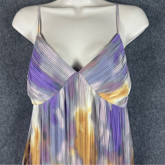 BCBG Dress Womens Small Purple Yellow Pleated Midi Adjustable Strap Slip Lined - Picture 2 of 14
